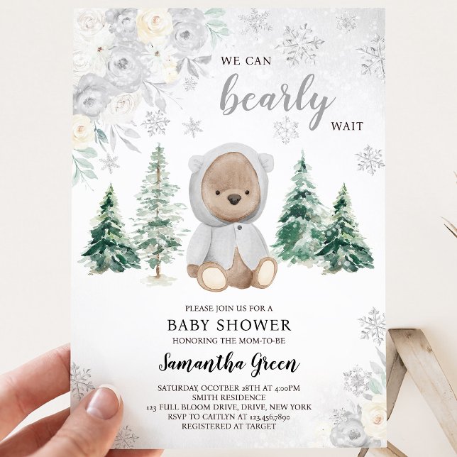 Silver Winter Bear Baby Dusche Einladung (Von Creator hochgeladen)