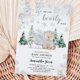 Silver Winter Bear Baby Dusche Einladung
