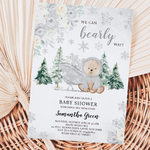 Silver Winter Bear Baby Dusche Einladung