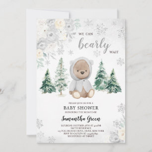 Silver Winter Bear Baby Dusche Einladung