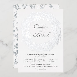 Silver Winter Beeren Kranz Hochzeitfolie invitati Folieneinladung