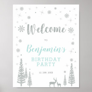 Silver Winter Boy Geburtstagsparty Begrüßungszeich Poster