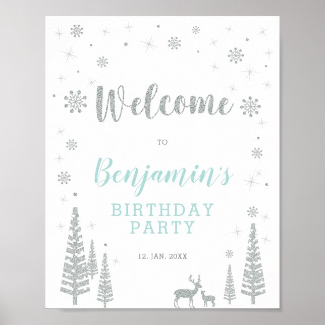 Silver Winter Boy Geburtstagsparty Begrüßungszeich Poster (Vorne)