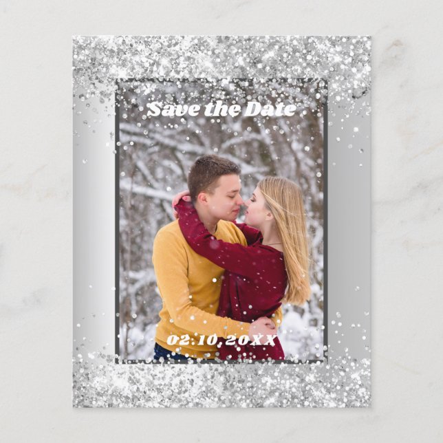 Silver Winter Foto Budget Save the Date Hochzeit Flyer (Vorne)