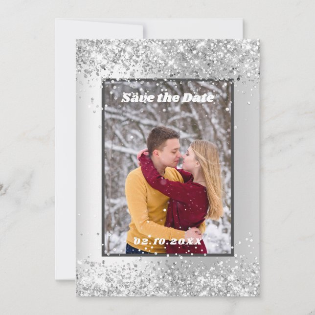Silver Winter Foto Save the Date Hochzeit (Vorderseite)