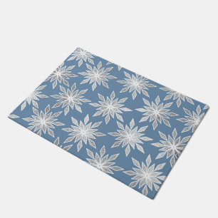 Silver Winter Geometric Snowflakes Pattern Fußmatte