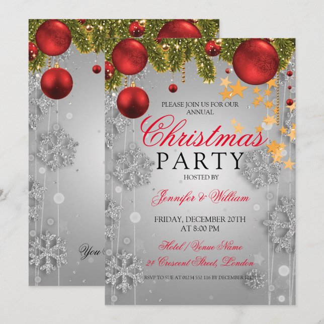 Silver Winter Glam Weihnachtsfeier Einladung (Vorne/Hinten)