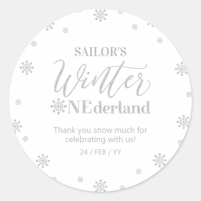 Silver Winter onederland, vielen Dank, viel Schnee Runder Aufkleber (Vorderseite)