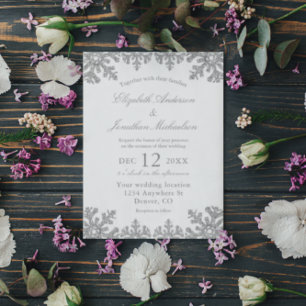 Silver Winter Snowflake Wedding Einladung