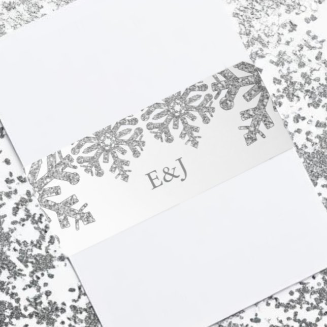 Silver Winter Snowflake Wedding Einladungsbanderole (Von Creator hochgeladen)