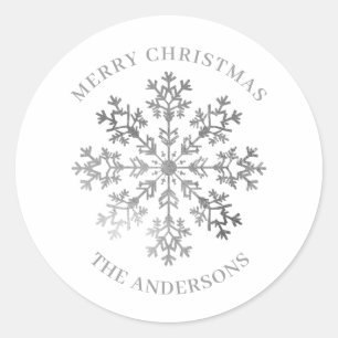 Silver Winter Snowflake Weihnachten Runder Aufkleber