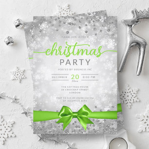 Silver Winter Snowflakes Company Green Ribbon Einladung