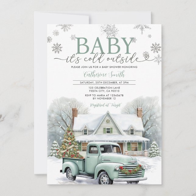 Silver Winter Truck Es ist kalte Außendusche Einladung (Vorderseite)