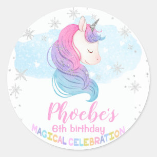 Silver Winter Unicorn Geburtstag Runder Aufkleber