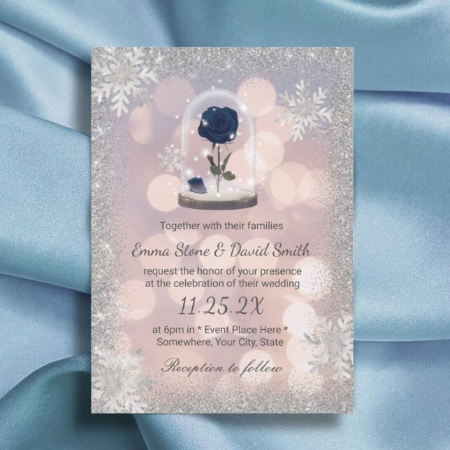 Silver Winter Wedding Blue Rose Blume Dome Einladung (Von Creator hochgeladen)