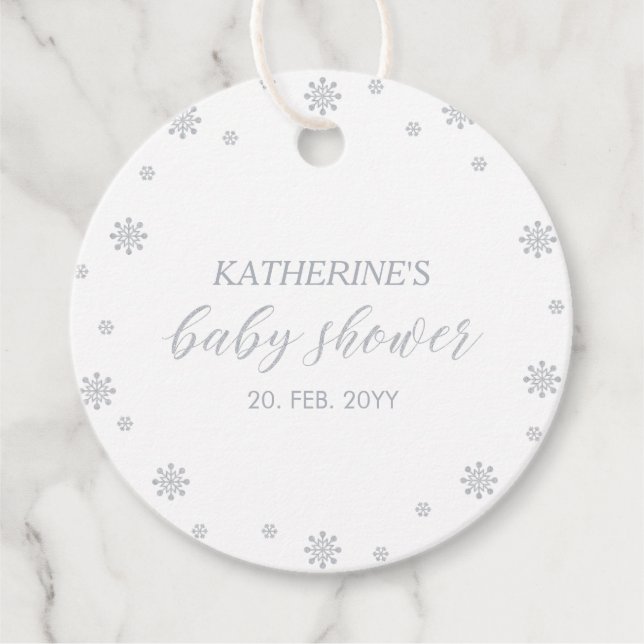Silver Winter Wonderland Baby Dusche Danke Geschenkanhänger (Vorderseite)