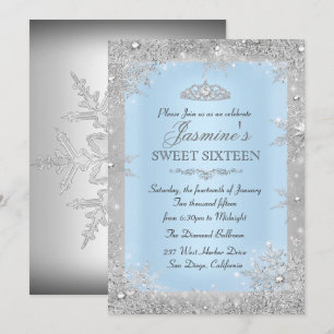 Silver Winter Wonderland Blue Sweet 16 Einladung