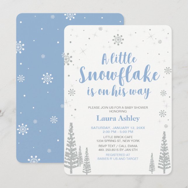 Silver Winter Wonderland, Boy Baby Dusche Einladung (Vorne/Hinten)