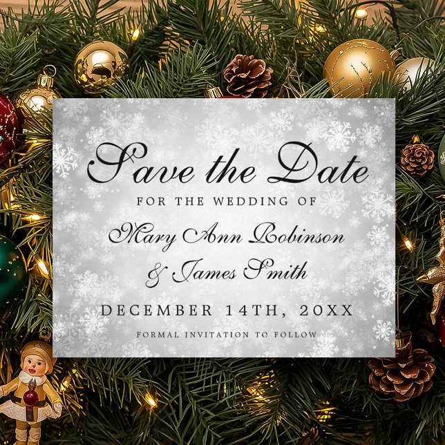 Silver Winter Wonderland Elegant Save the Date Ankündigungspostkarte (Silver Winter Wonderland Elegant Save The Date Announcement Postcard)