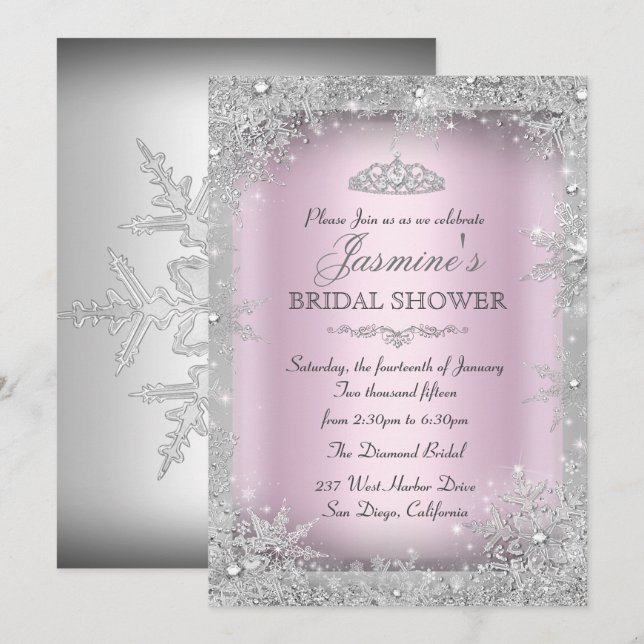 Silver Winter Wonderland Pink Brautparty Einladung (Vorne/Hinten)
