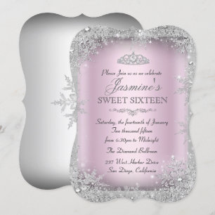 Silver Winter Wonderland Rose Sweet 16 Invitation 