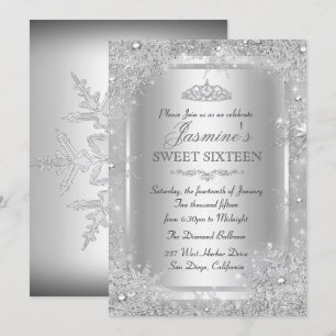 Silver Winter Wonderland Sweet 16 Invitation