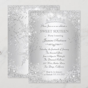 Silver Winter Wonderland Sweet 16 Tiara Einladung