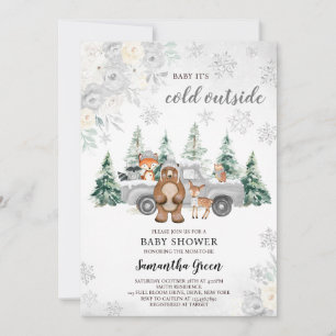 Silver Winter Woodland Babydusche Einladung