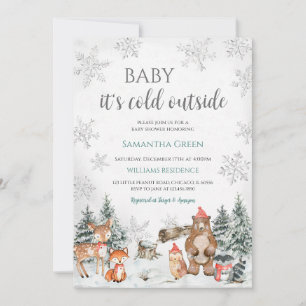 Silver Winter Woodland Babydusche Einladung