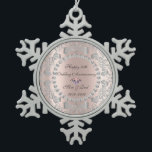 Silver Wirbel Rose Gold 10. Hochzeitstag Schneeflocken Zinn-Ornament<br><div class="desc">Elegante silberne Wirbel,  und Diamant auf der Rose Gold Hintergrund 10. Hochzeitstag Schmuck.</div>