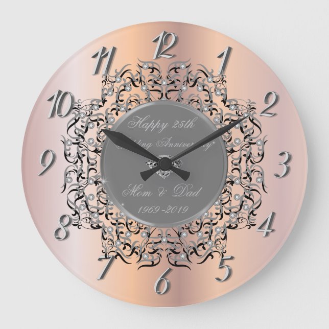 Silver Wirbel Rose Gold 50 Hochzeitstag Große Wanduhr (Vorderseite)