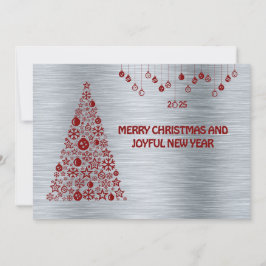 Silver wish card New Year with tree & balls Feiertagskarte