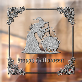 Silver Witch & Cauldron Halloween Fensteraufkleber