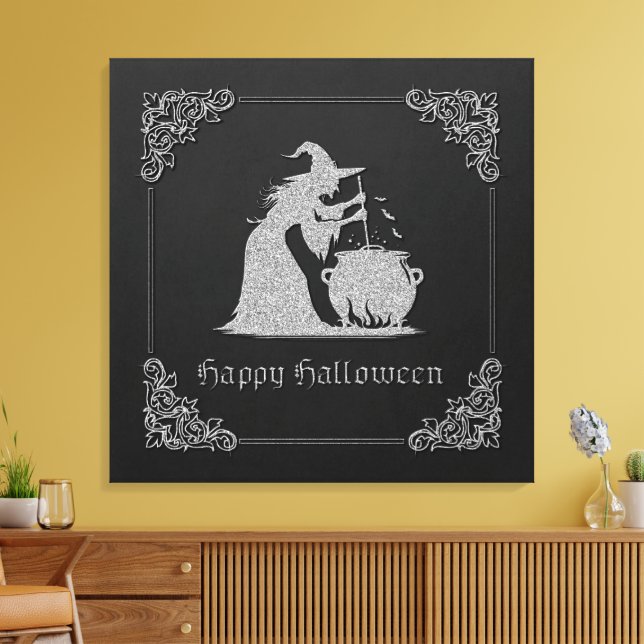 Silver Witch & Cauldron Halloween Leinwanddruck (Insitu (Wohnzimmer))