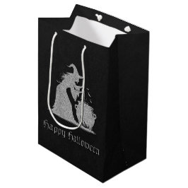 Silver Witch & Cauldron Halloween Mittlere Geschenktüte