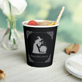 Silver Witch & Cauldron Halloween Pappbecher