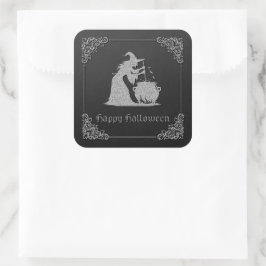 Silver Witch & Cauldron Halloween Quadratischer Aufkleber