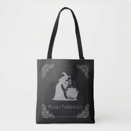 Silver Witch & Cauldron Halloween Tasche