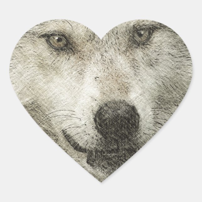 Silver Wolf Pencil Illustration Zeichnend Herz-Aufkleber (Vorderseite)