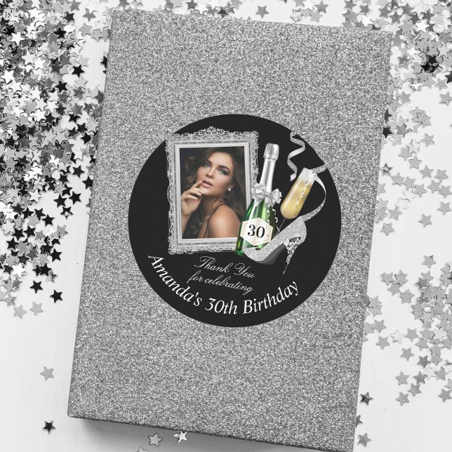 Silver Womens Birthday Vielen Dank Runder Aufkleber (Von Creator hochgeladen)