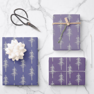 Silver Woodland Pine Tree Forest Mulberry Lila Geschenkpapier Set