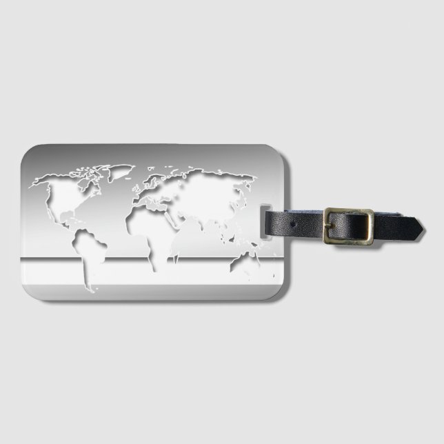 Silver World Map Gepäckanhänger (Vorderseite (Horizontal))