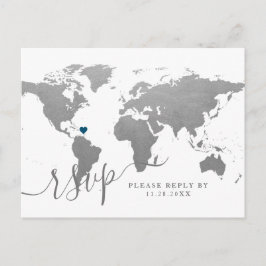 Silver World Map Herz Destination UAWG Postkarte