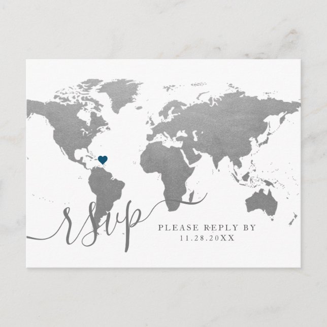 Silver World Map Herz Destination UAWG Postkarte (Vorderseite)
