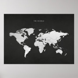 Silver World Map Poster