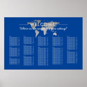 Silver World Map Thema Sitzungstabelle Poster