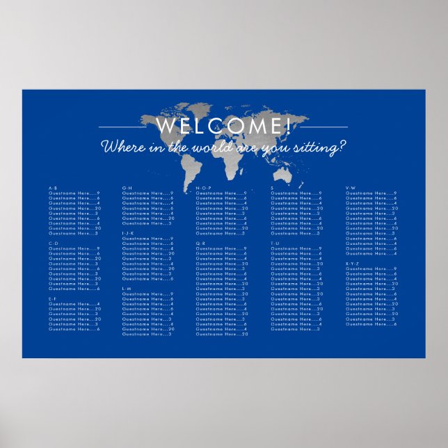 Silver World Map Thema Sitzungstabelle Poster (Vorne)