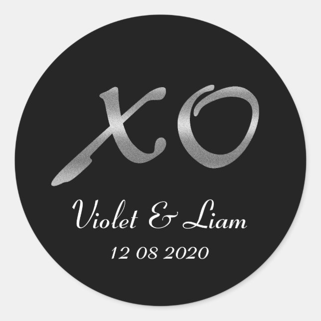 Silver XOs Hochzeitsticker Runder Aufkleber (Vorderseite)
