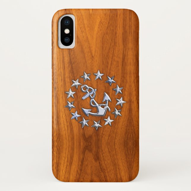 Silver Yacht Flag auf Nautical Teak Wood Print Case-Mate iPhone Hülle (Rückseite)