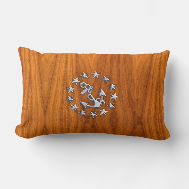 Silver Yacht Flag auf Nautical Teak Wood Print Lendenkissen (Vorderseite)